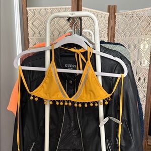Brand New Mustard Bikini Top with Pom-Poms